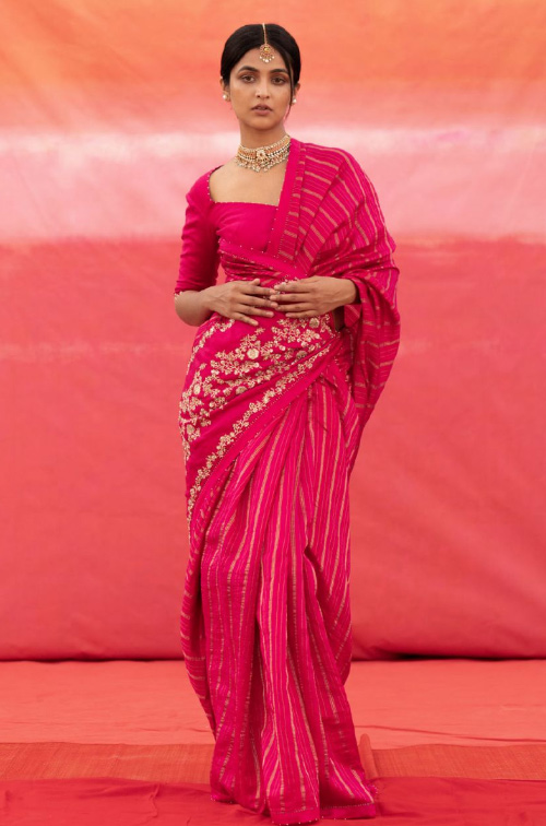 Pink Striped Silk Saree