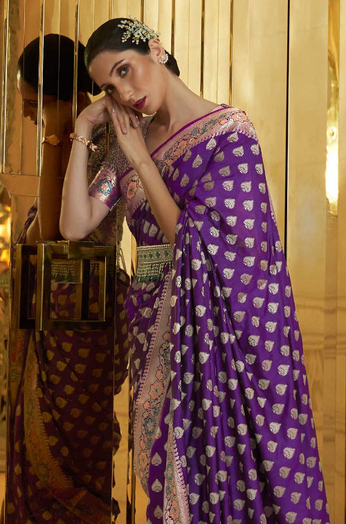 Purple and Wine Banarasi Saree