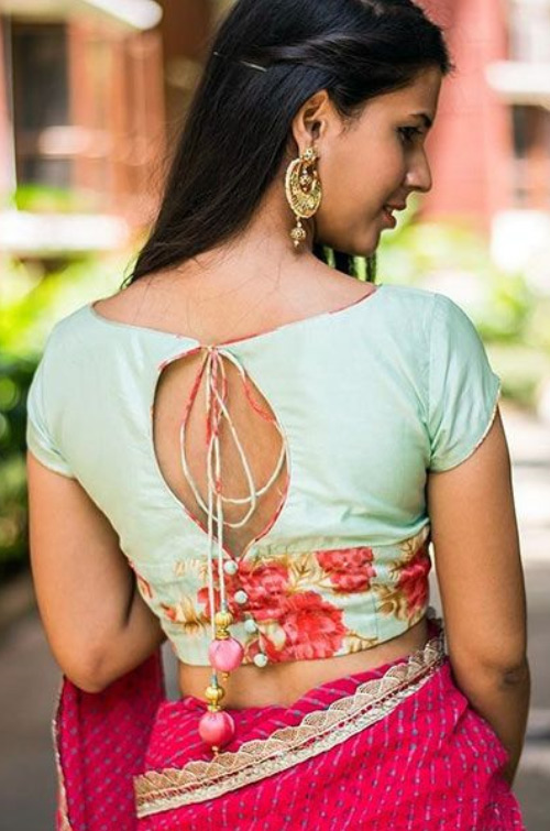 Light Blue Floral Blouse Design