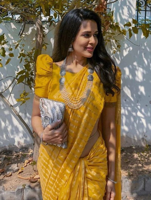 Yellow Puff Sleeves Blouse Design