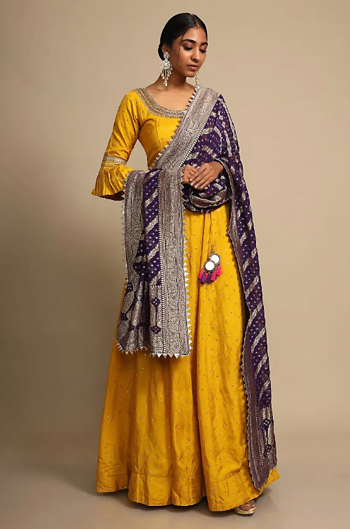 Mustard Anarkali With Bandhani Dupatta