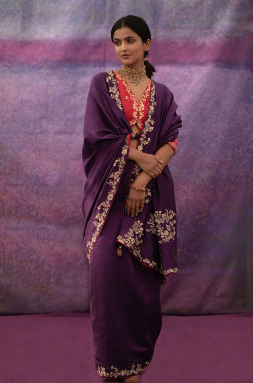 Violet Embroidered Silk saree