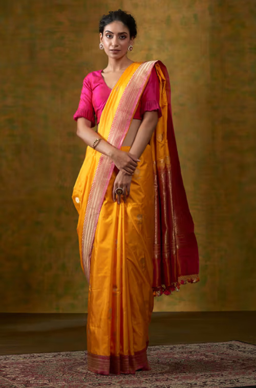 Yellow Katan Silk Banarasi Saree