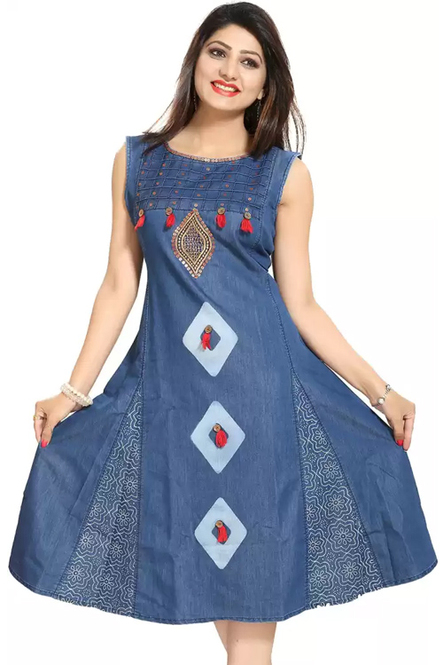 A Line Denim Kurta