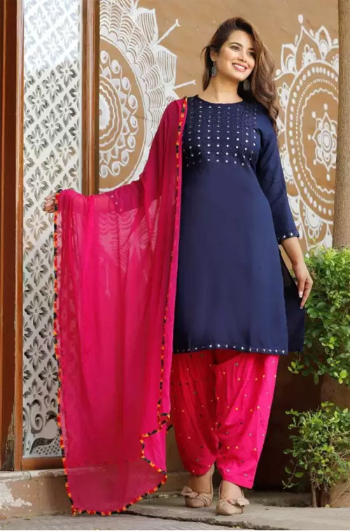 Blue And Pink Patiala Suit Set