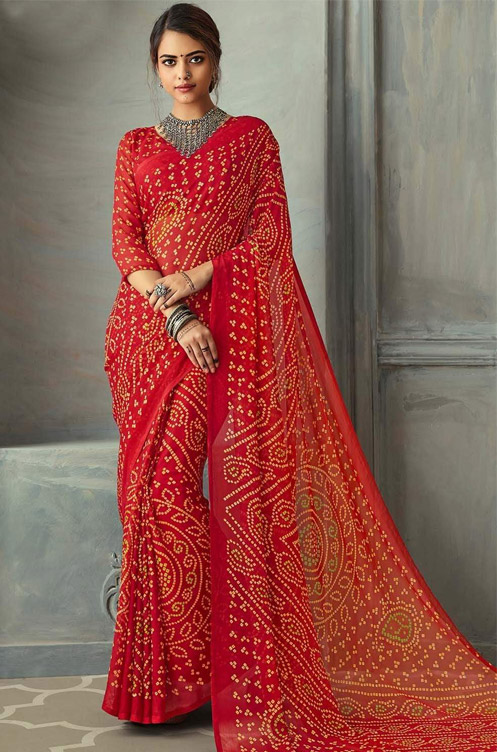 Chili Red Bandhani Saree