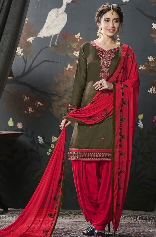 Cotton Silk Olive Patiala Suit