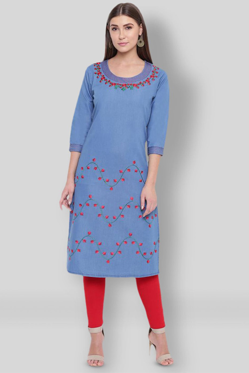 Crew Neck Denim Kurti