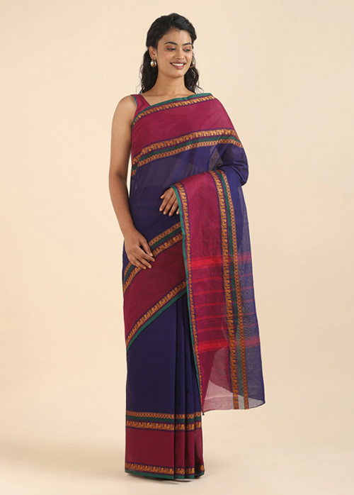 Dark Blue Cotton South Saree