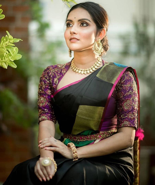 Deep Neck Purple Blouse Design
