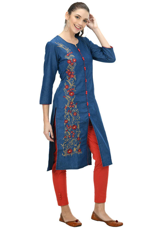 Floral Embroidered Straight Cut Kurta