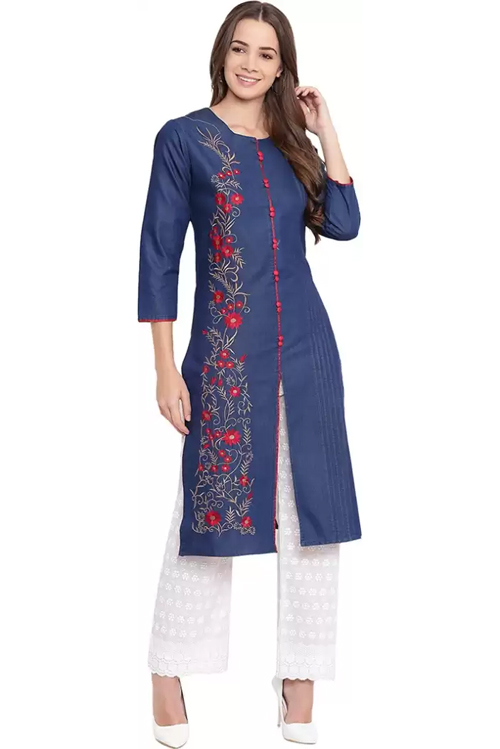 Front Cut Denim Kurti