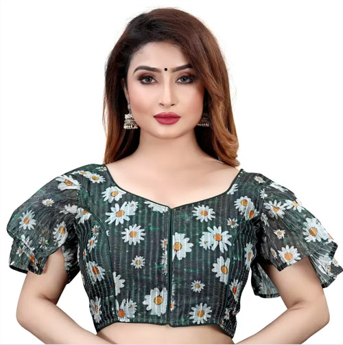 Green Floral Blouse Design