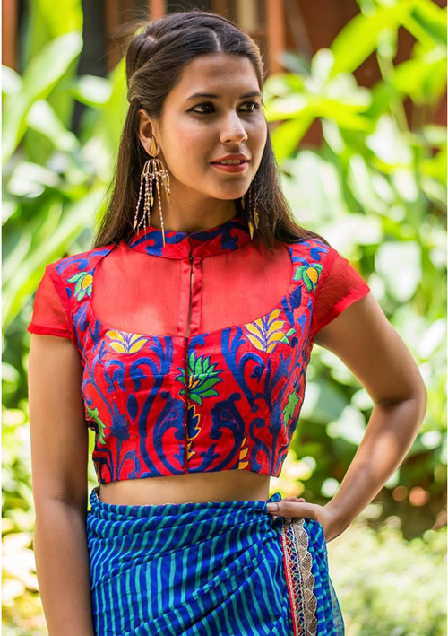 High Neck Red Blouse