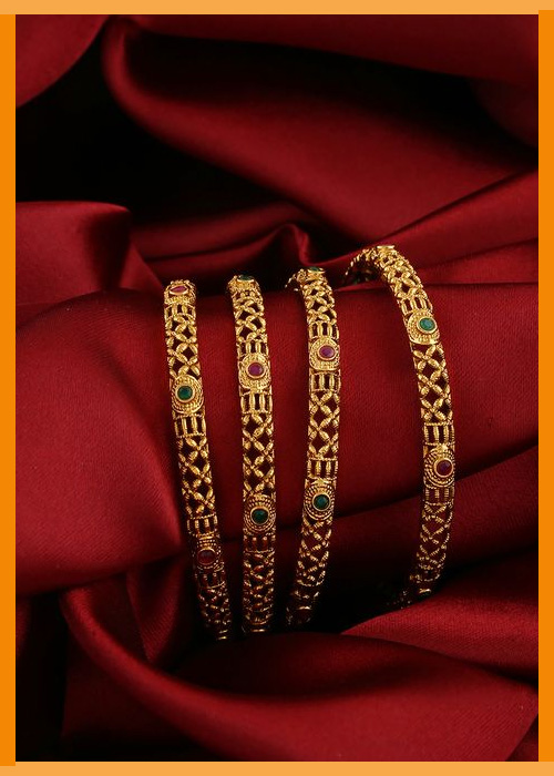 Kundan Work Gold Bangles