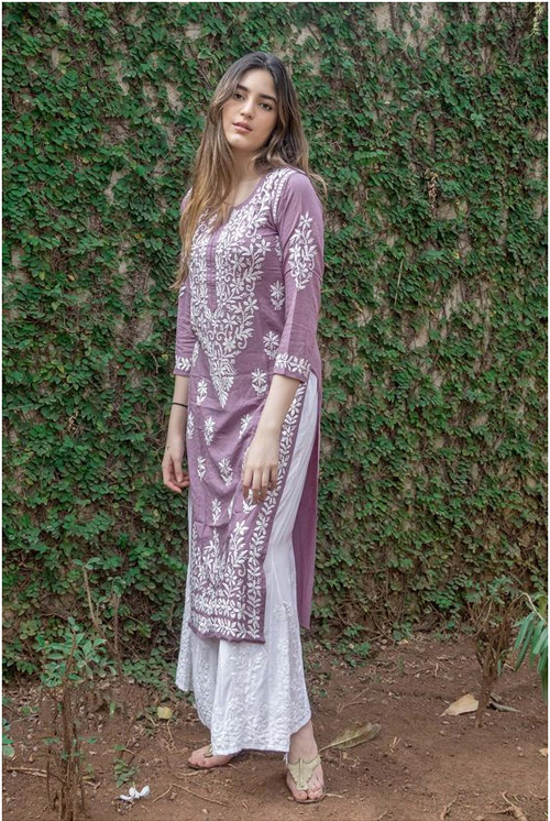 Lavender Kurti And White Palazzo