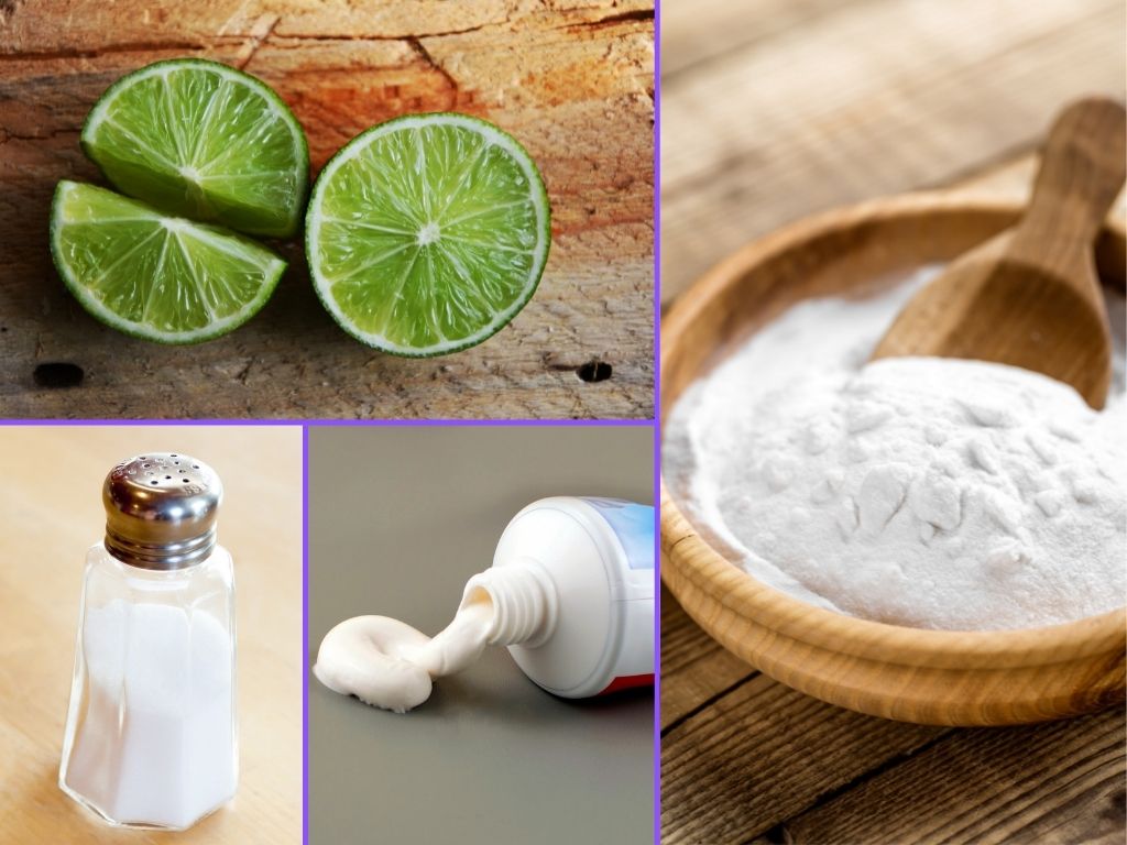 Lemon, Salt, Baking soda, White Toothpaste