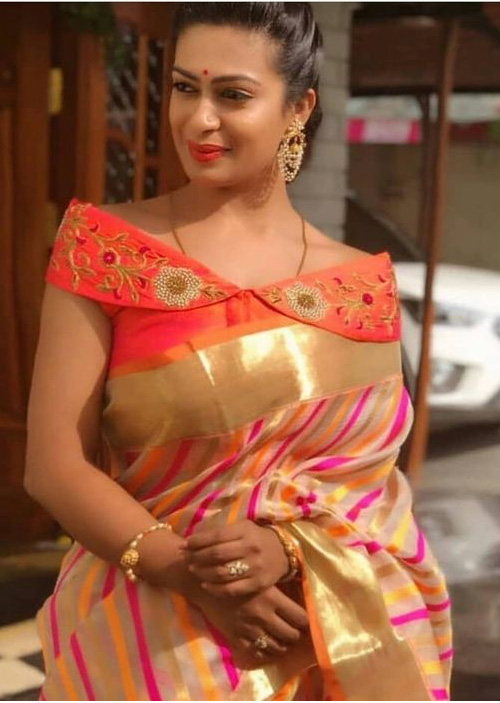 Off Shoulder Orange Blouse Design 