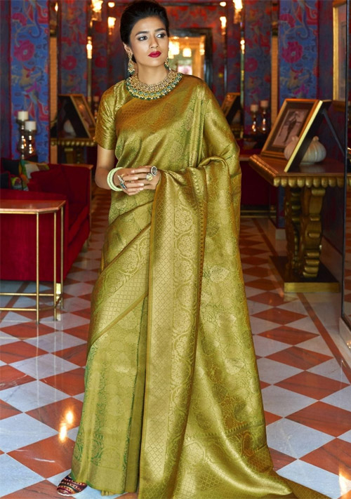 Olive Green Silk Saree