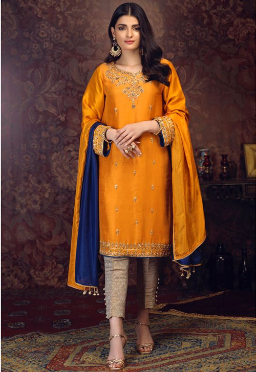 Orange Kurta And Beige Pant