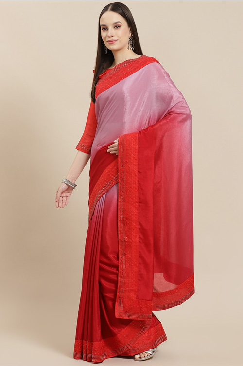 Red Ombre Sequin Saree