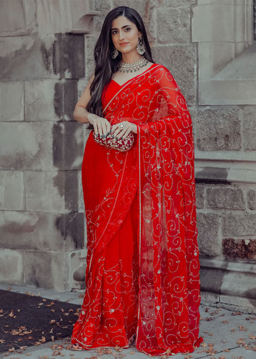 Red Pallu Work Saree