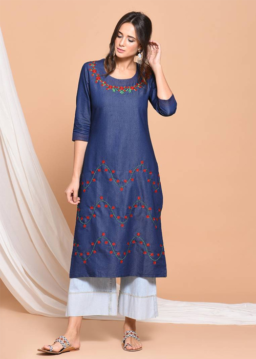 Round Neck Denim Kurti