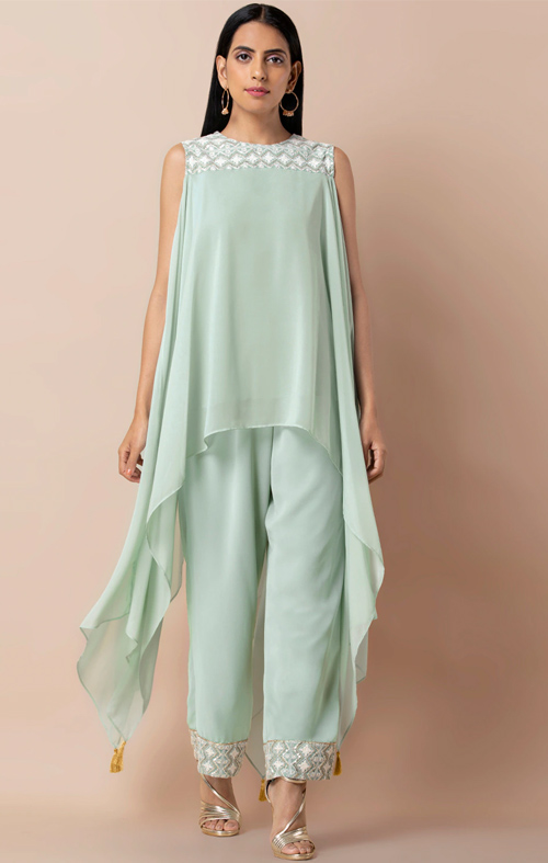 Sea Green High Low Kurti