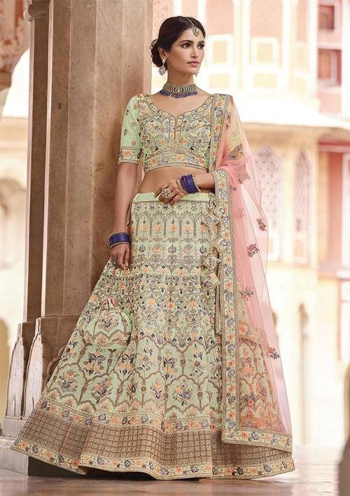 Sequin Work Pista Green Lehenga