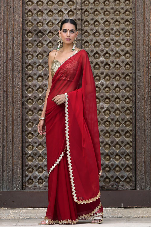 Sequin Work Red Saree