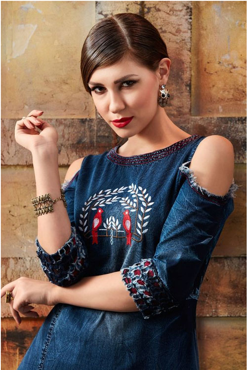 Shoulder Cut Denim Kurti