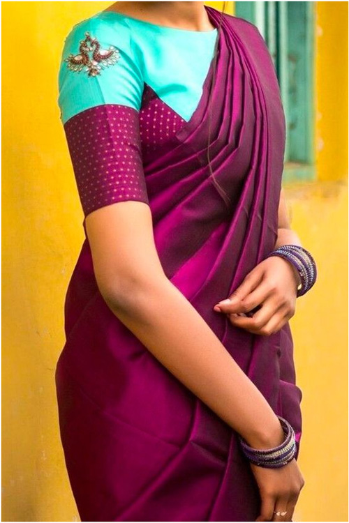 Sky Blue And Magenta Blouse