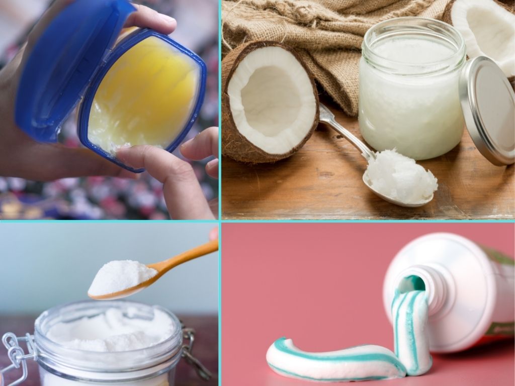 Vaseline, Baking Soda, Coconut Oil, Tooth Paste