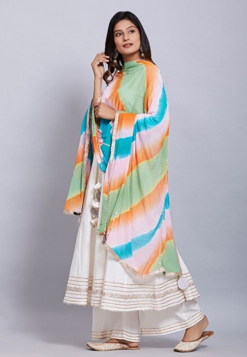 White Kurti And Lehariya Dupatta