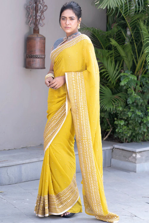 Yellow Saree With Designer Blouse