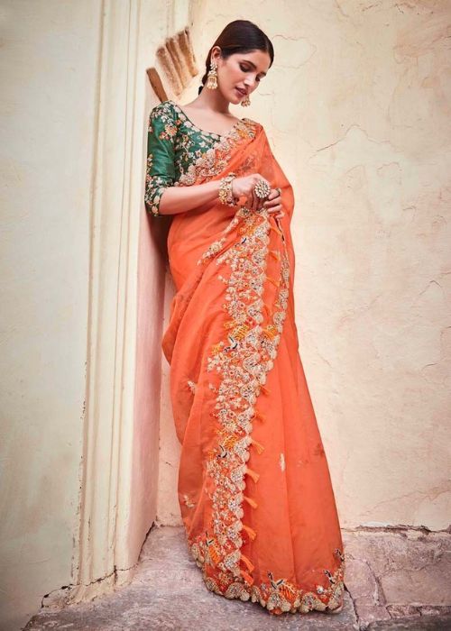 11 Orange Zari Work Saree