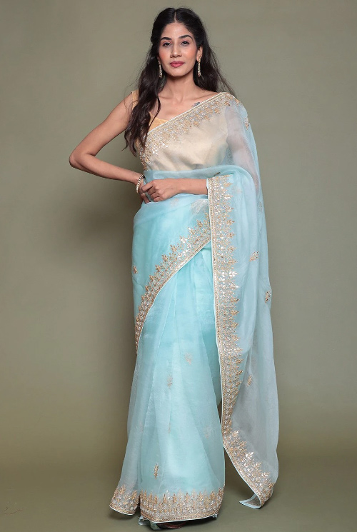 Aqua Blue Gota Work Saree