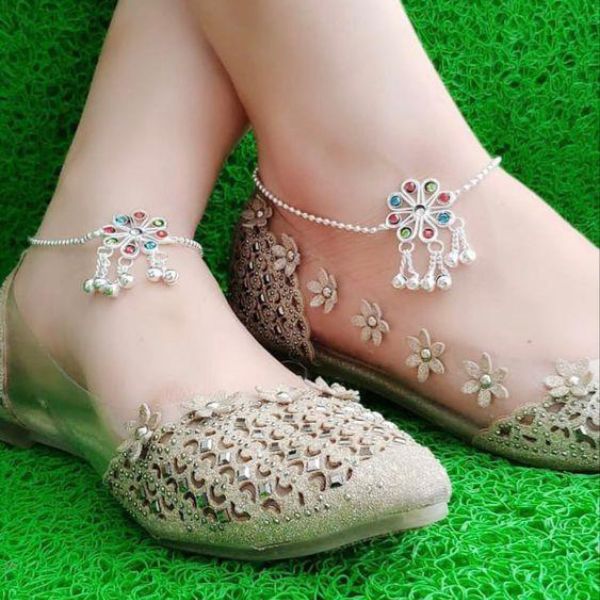 Floral Silver Anklets