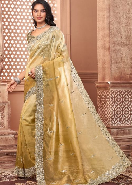 12 Golden Organza Saree