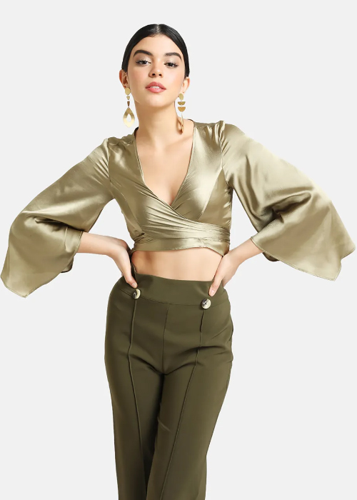 Green Metallic Blouse Design