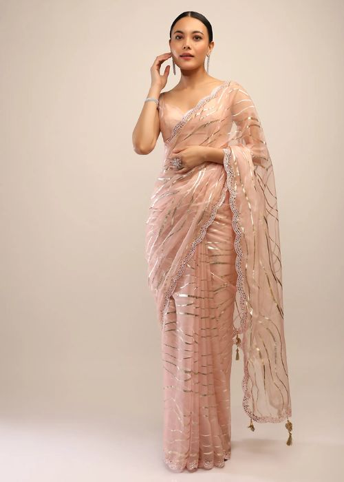 13 Foil Printed Peach Saree