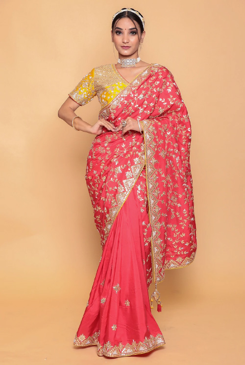 Gota Patti Work Saree With Designer Blouse