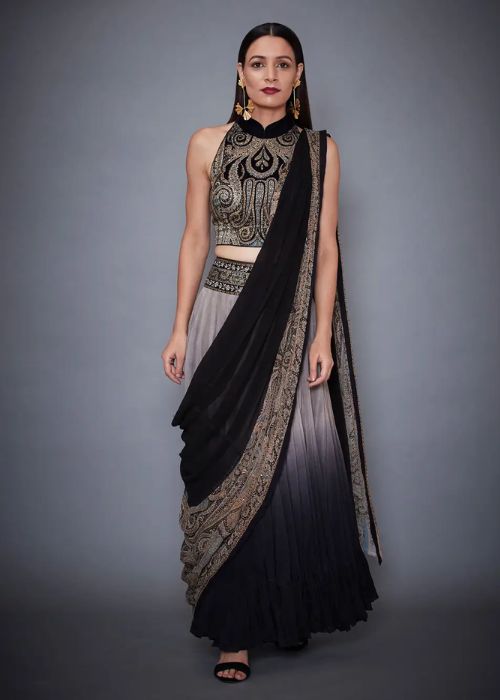 14 Grey And Black Saree