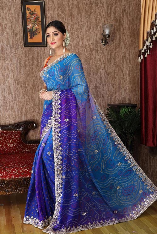 Bandhej Saree With Gota Patti Work