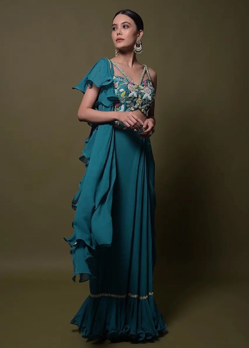 5 Teal Blue Designer Saree