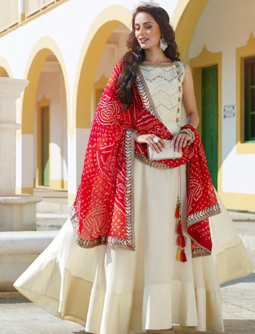 White Kurti And Red Dupatta