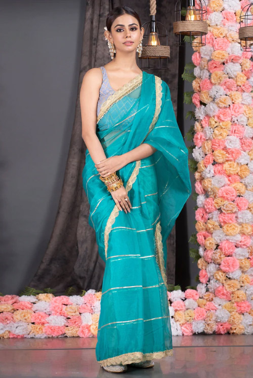 Teal Organza Saree
