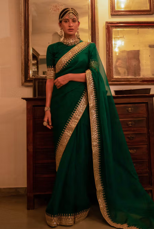 Dark Green saree