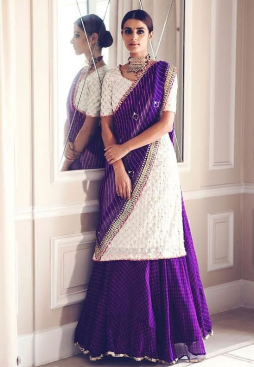 White Kurti And Purple Dupatta