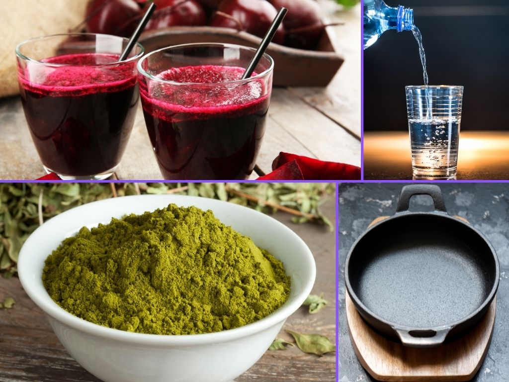 Beet Juice, Water, Henna, Iron Kadai